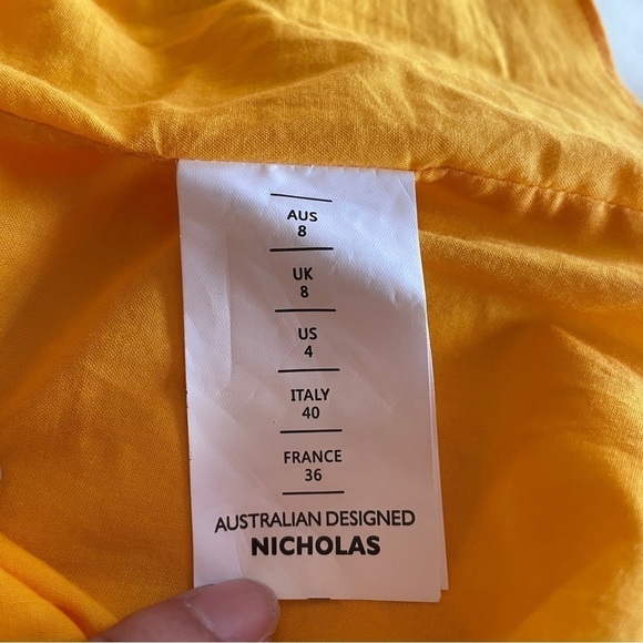 NICHOLAS- Orange Tangerine Floral Puff Sleeve Pintuck Mini Dress Size 4 - Picture 9 of 9